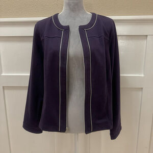 Chico's Dark Purple Cropped Blazer Jacket Cotton Blend Cardigan Size:2
